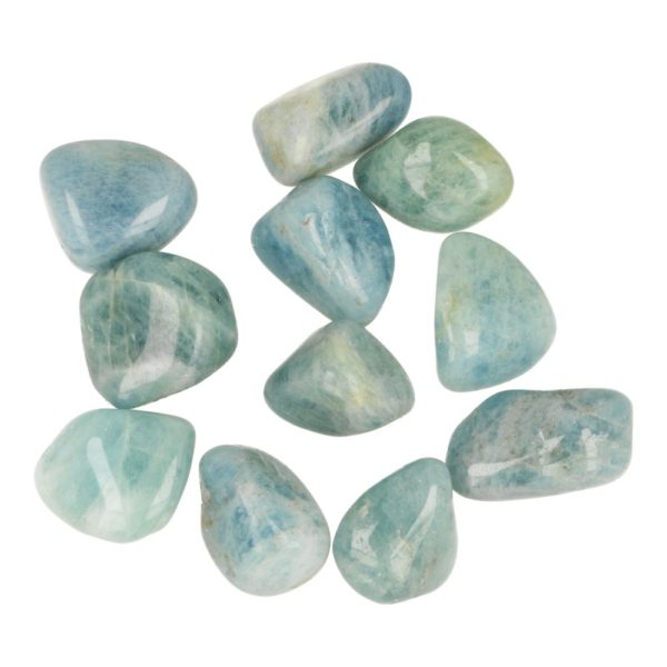 Mooie blauwe aquamarijn trommelsteen van circa 3cm lang