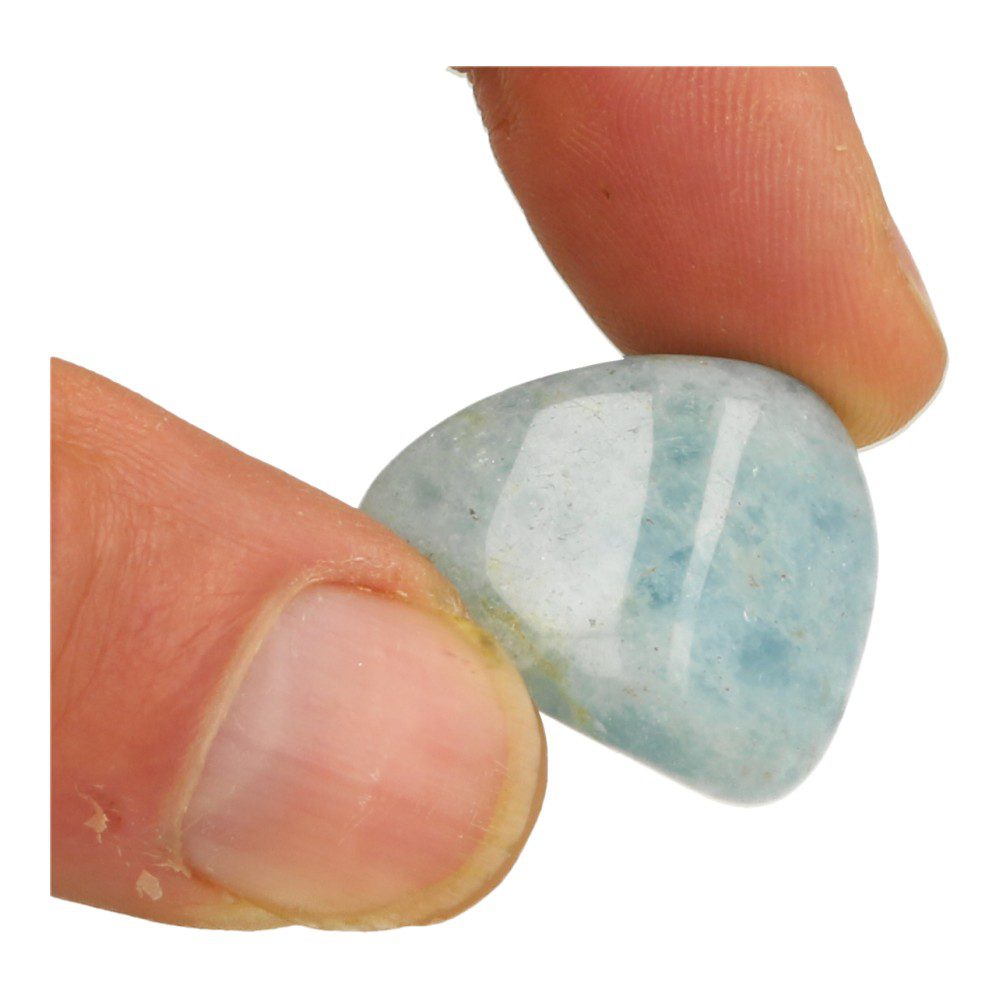 Mooie blauwe aquamarijn trommelsteen van circa 3cm lang - voorbeeld 1