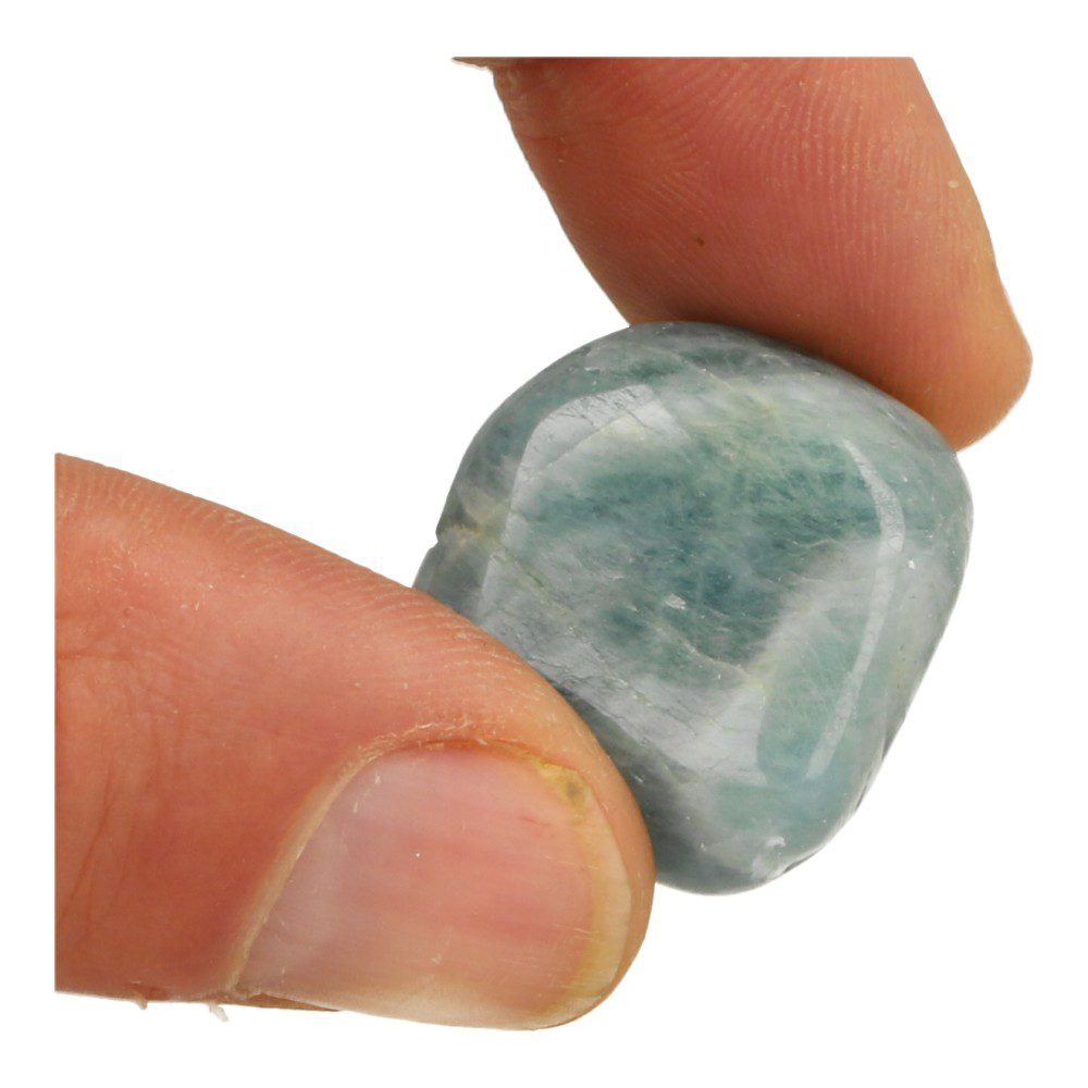Mooie blauwe aquamarijn trommelsteen van circa 3cm lang - voorbeeld 2