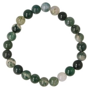 Mosagaat armband met 8mm kralen aan rekbaar koord