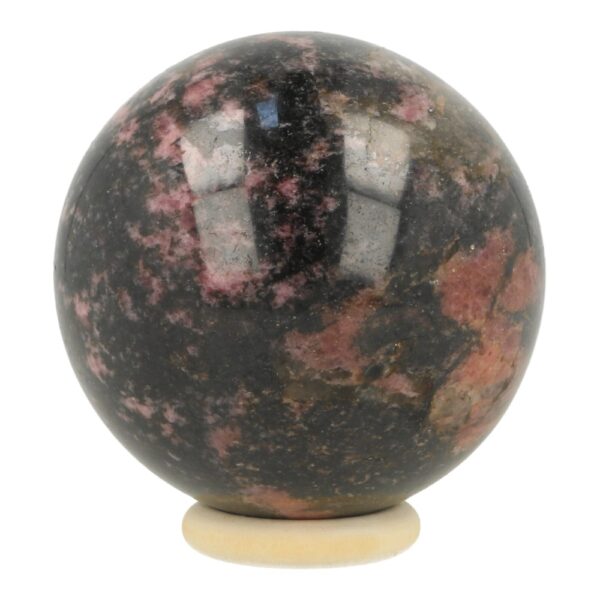 Leuke rhodoniet bol met diameter van 59mm en houten ring