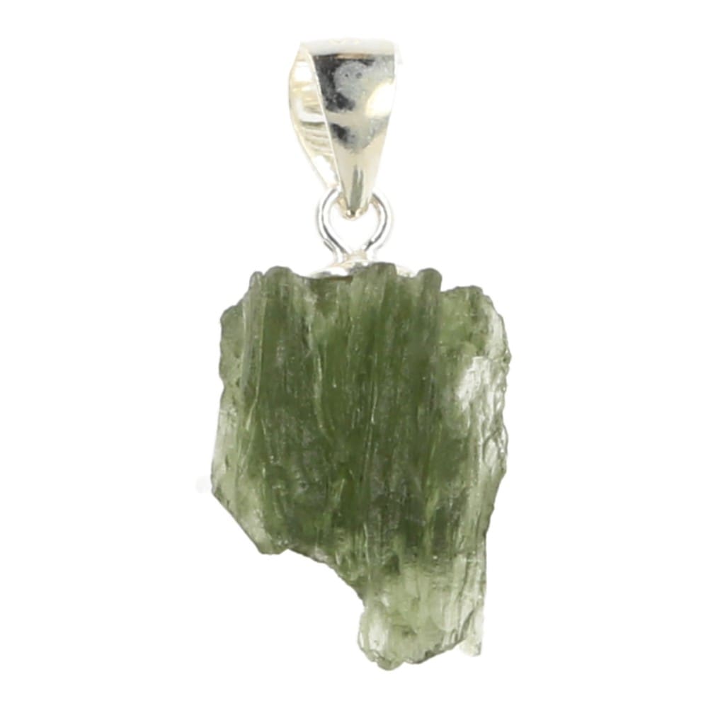 Fraaie moldaviet hanger met zilveren oogje en een afmeting van 1-2cm