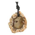 Leuke versteend hout hanger doorboord van een stukje fossiele stam