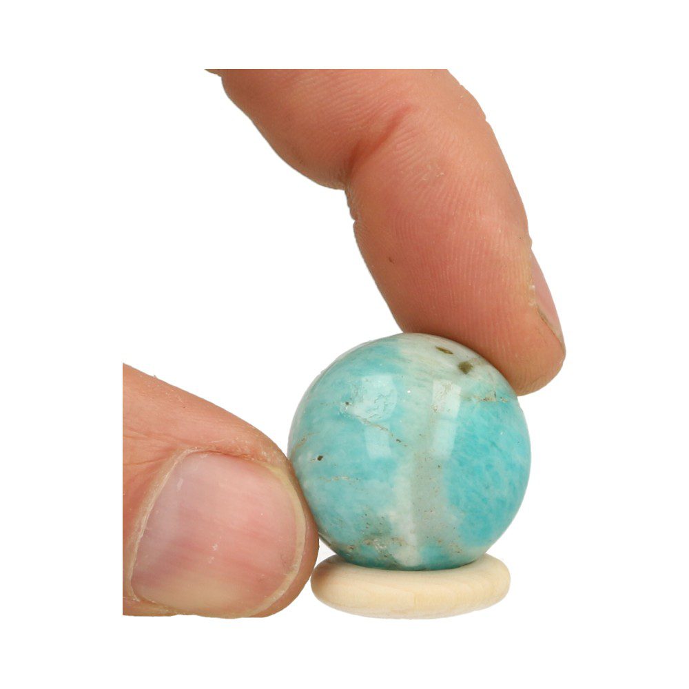 Amazoniet bol 25mm op houten ring - met hand