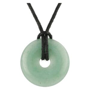 Groene aventurijn donut hanger 30mm aan zwart koord