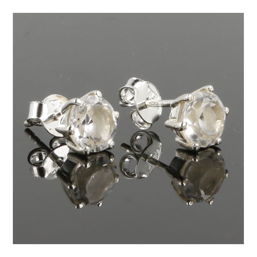 Bergkristal oorbel in zilver facet geslepen 7mm