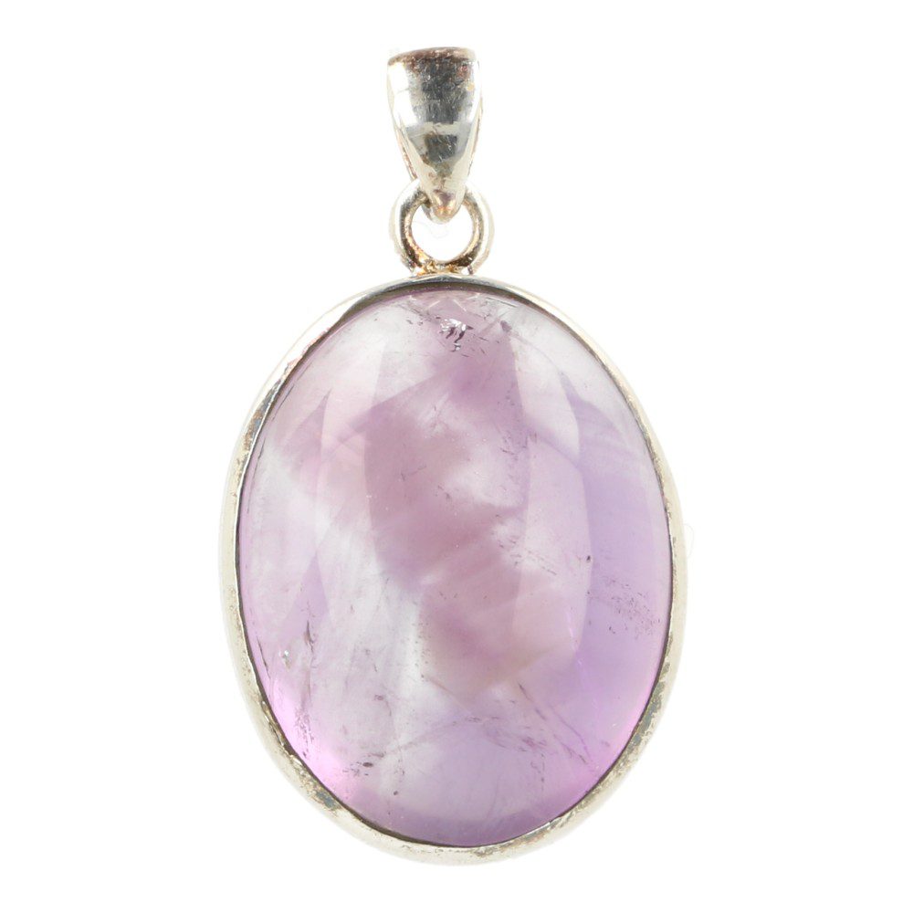 Fraaie bol geslepen diep paarse amethist hanger in zilver 'AM4' - vooraanzicht