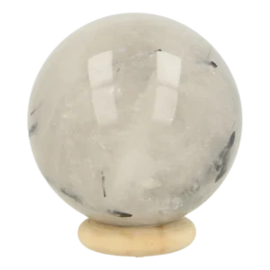 Leuke toermalijnkwarts bolletje uit China met wit/heldere kwarts en zwarte toermalijn kristallen.