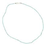 Fijne turquoise ketting met kralen van 1,5mm diameter en lente van 45cm