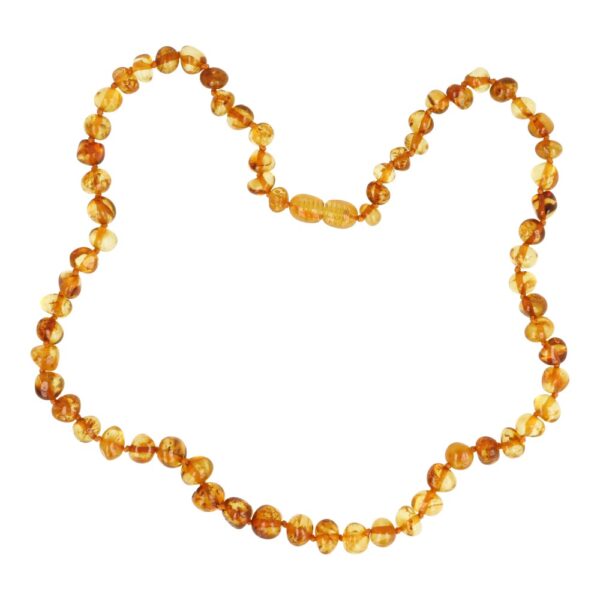 Mooi Gee-bruine barnsteen ketting met gladde steentjes en draaisluiting en een lengte van 45cm