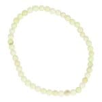 Fraaie fijne citroenchrysopraas armband met kralen van 4mm aan rekbaar koord en een lengte van 17cm.