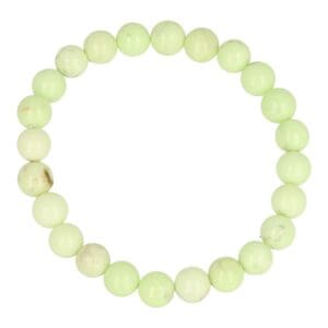 Fraaie heldere citroenchrysopraas armband met kralen van 8mm op rekbaar koord