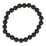Fraaie zwarte onyx armband met kralen van 8mm aan rekbaar koord