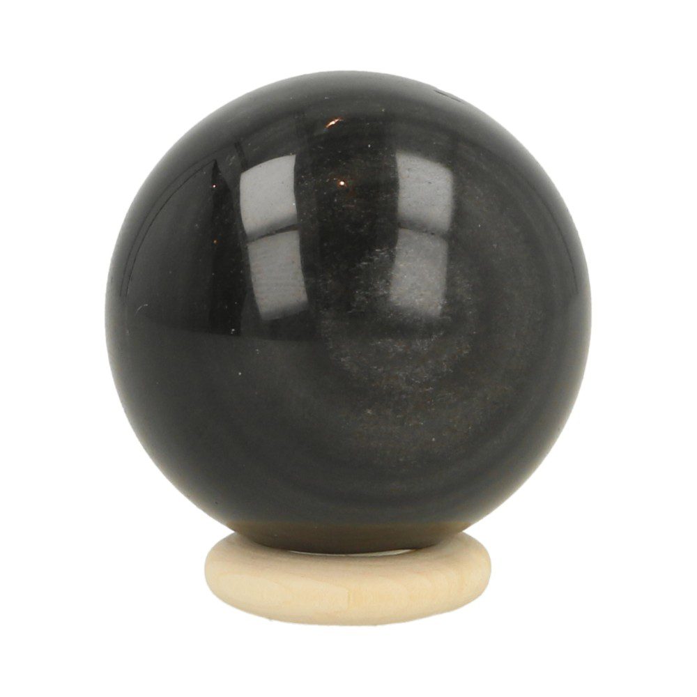 Goudglans obsidiaan bol van 35cm doorsnede op houten ring - voorbeeld 2