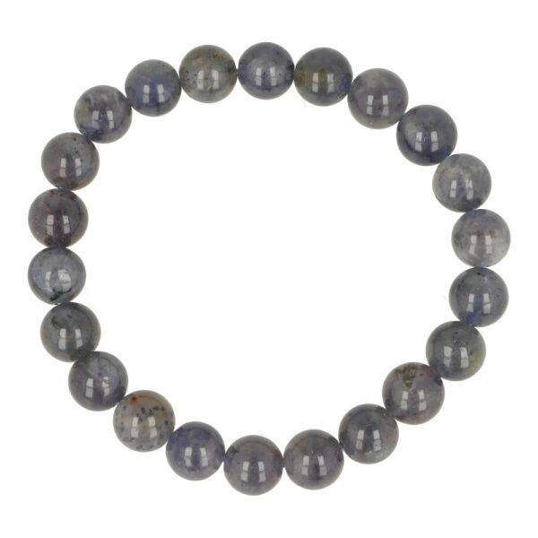 Fraaie ioliet armband met kralen van 8mm op rekbaar koord