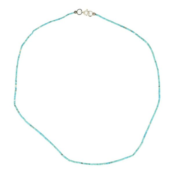 Fraai fijne turquoise ketting met mini kralen van 1,5mm diameter en zilveren slotje