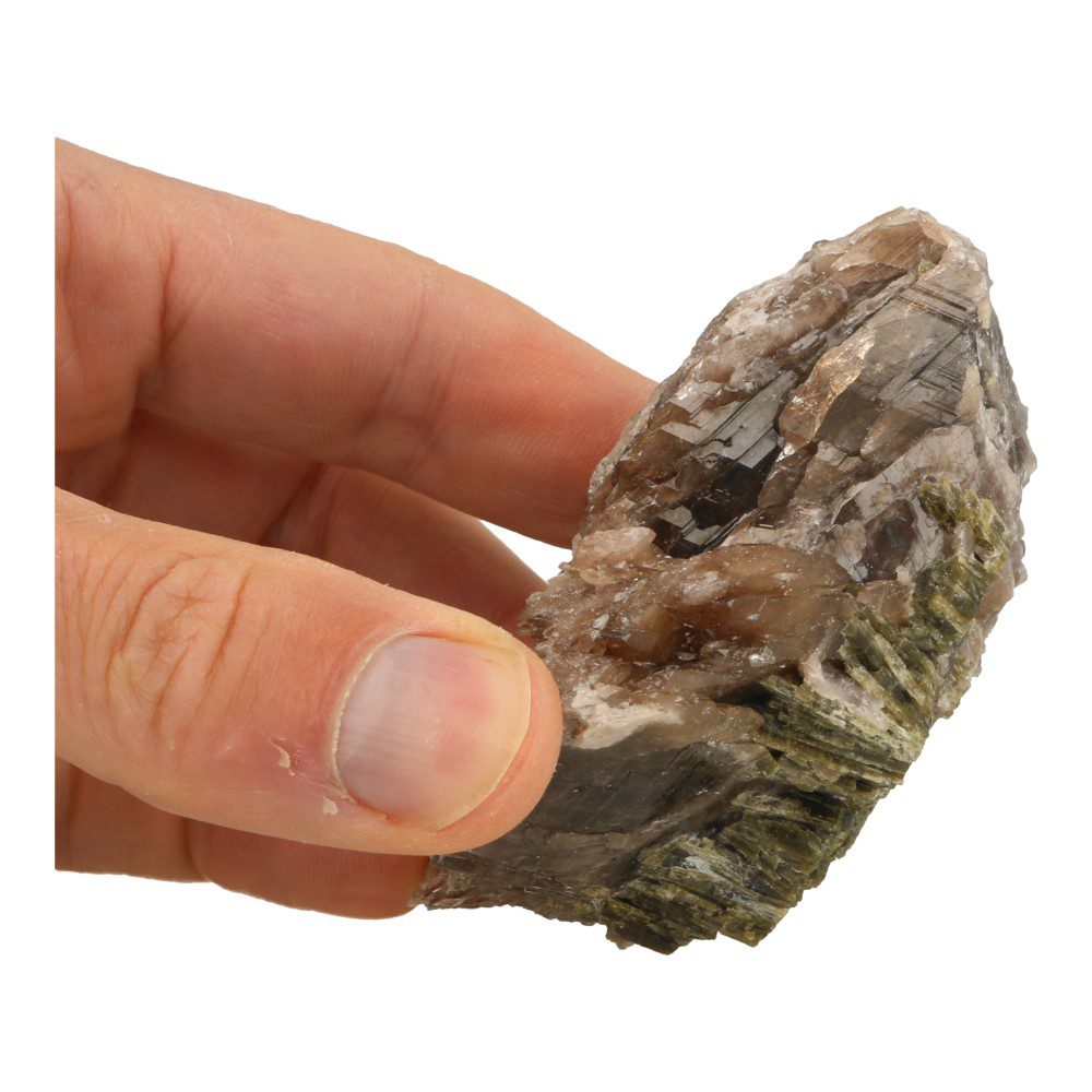 Axiniet cluster nr 1 van ruim 6cm uit Afghanistan in hand