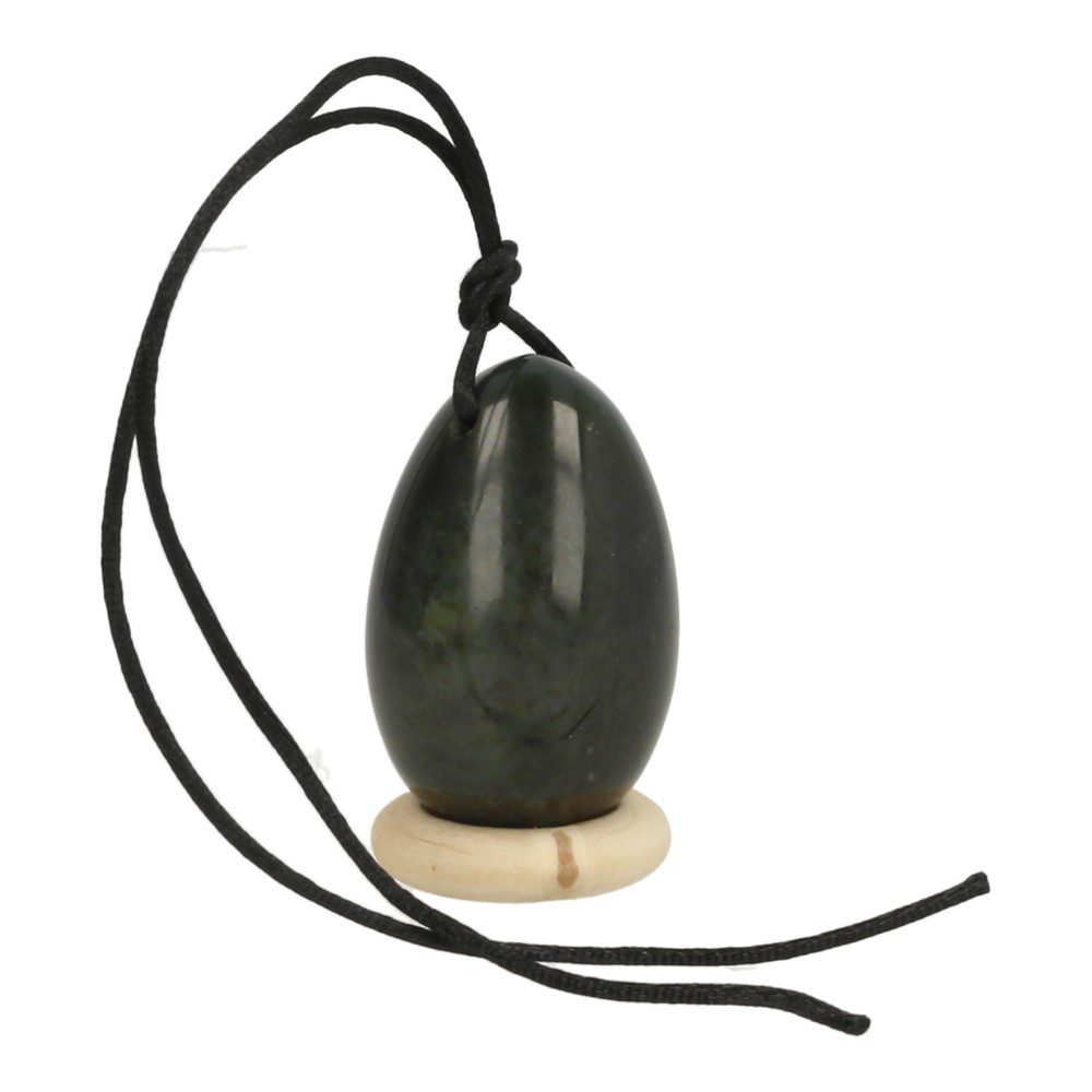 Donkergrorne jade nefriet yoni ei met afmeting van 40 x 25mm, maat M - voorbeeld 2