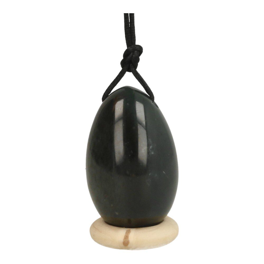 Donkergrorne jade nefriet yoni ei met afmeting van 40 x 25mm, maat M - detail