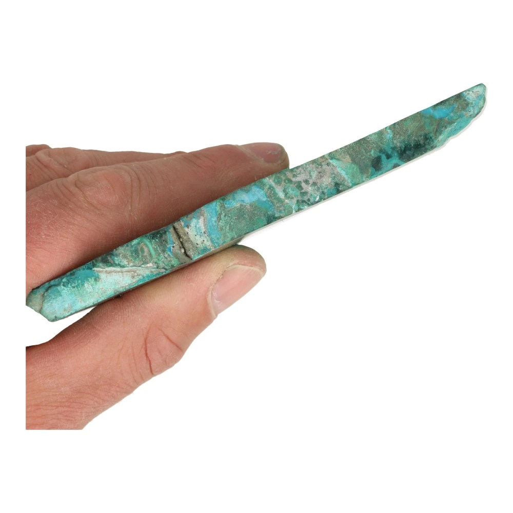 Fraaie bergkristal met chrysocolla schrijf van 12,5cm lang uit Congo 'nr4' - zijkant