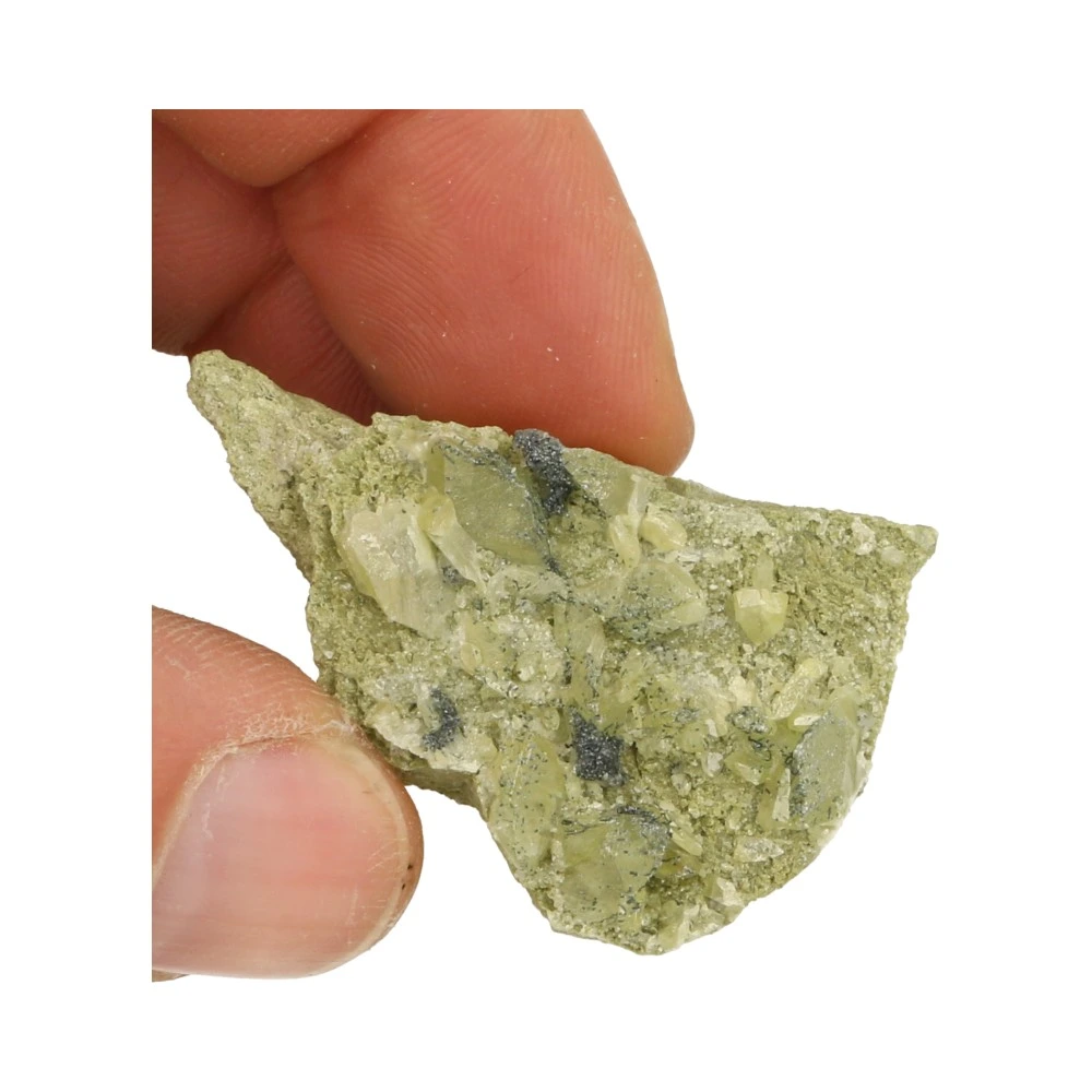 Ruw steen kristal, ook wel titaniet 'nr6' van circa 4,5 x 3cm met kleine kristallen - in hand