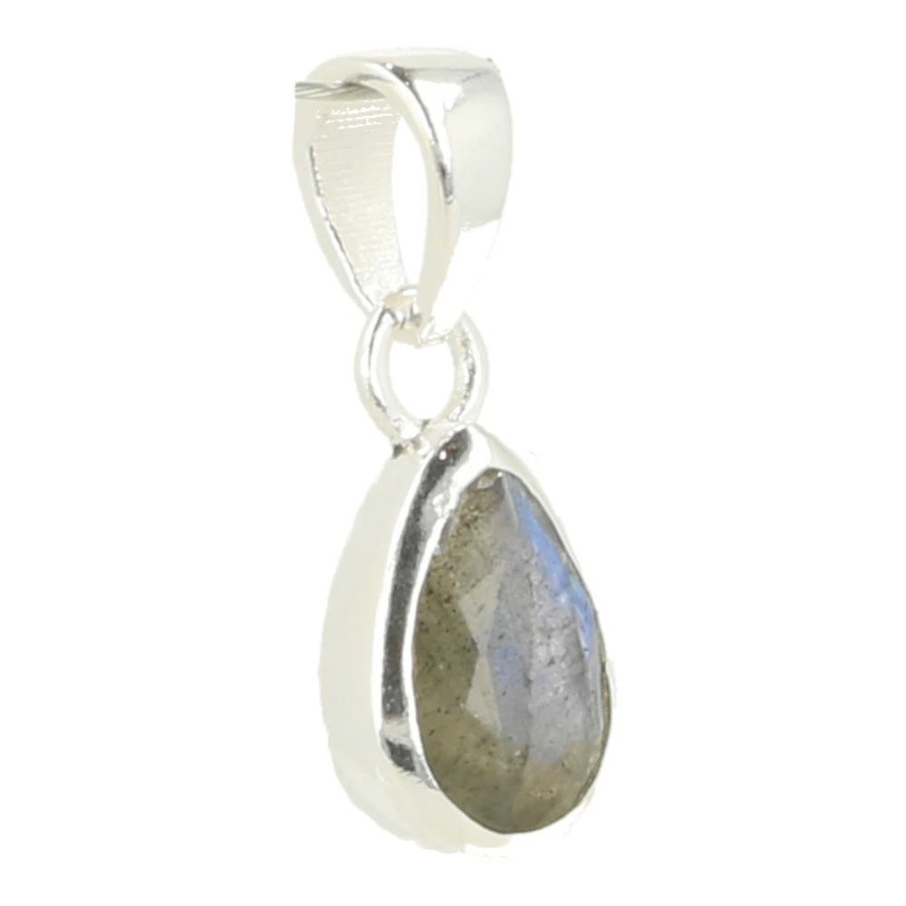 Labradoriet hanger in zilver druppel 9mm