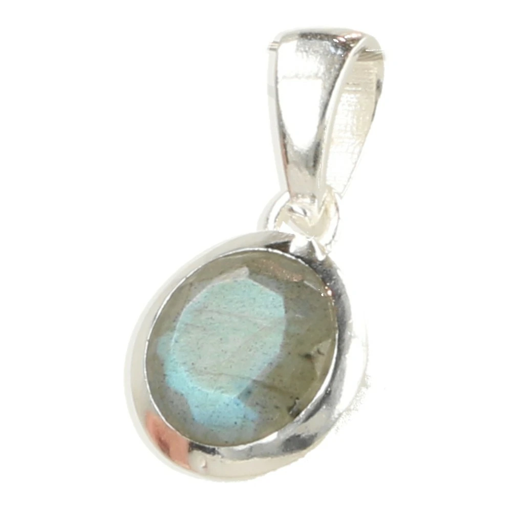 Labradoriet hanger in zilver rond 8mm