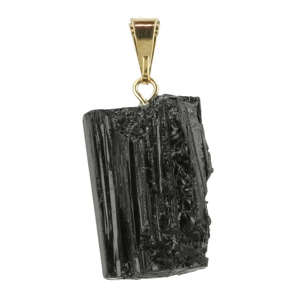 Zwarte toermalijn hanger ruw goud