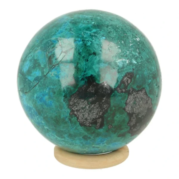 A-kwaliteit chrysocolla bol van 56mm diameter op houten ring