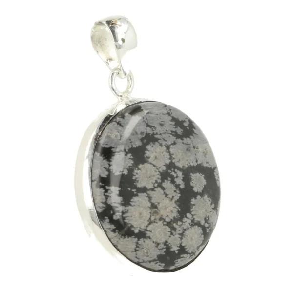 Mooie ronde sneeuwvlok obsidiaan hanger in zilver 'nr5'