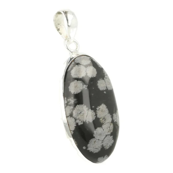 Sierlijke sneeuwvlok obsidiaan hanger in zilver nr6