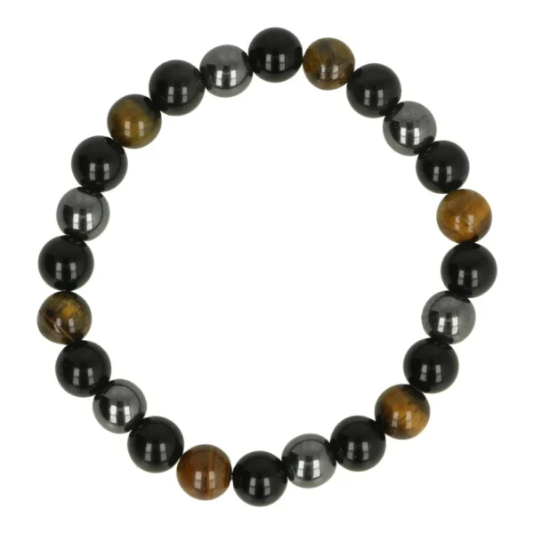 Armband met tijgeroog, hematiet en zwarte obsidiaan kralen van 8mm