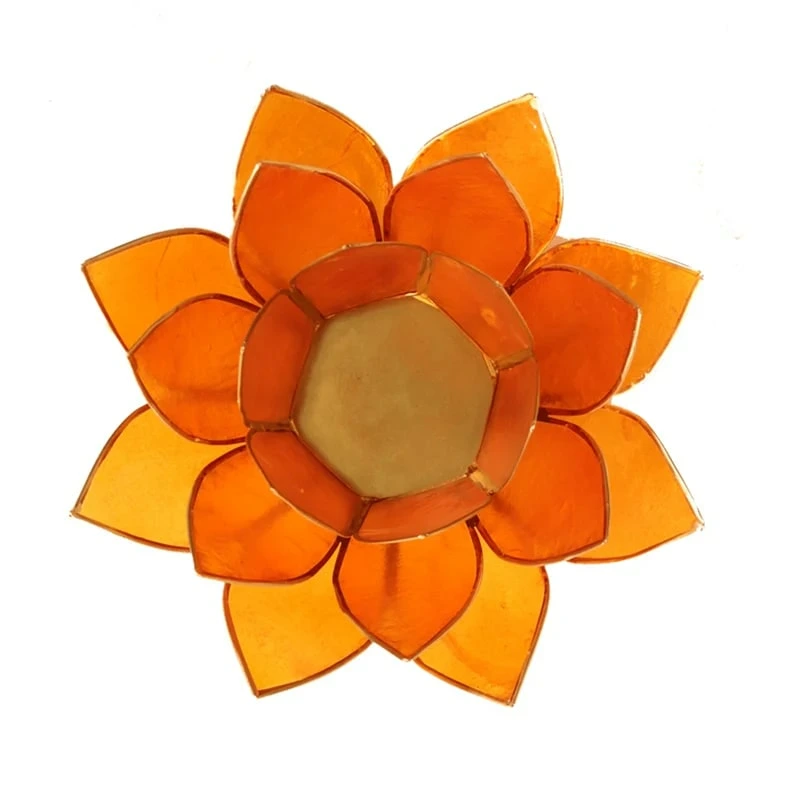 Oranje lotus waxinelichthouder van 13,5cm breed