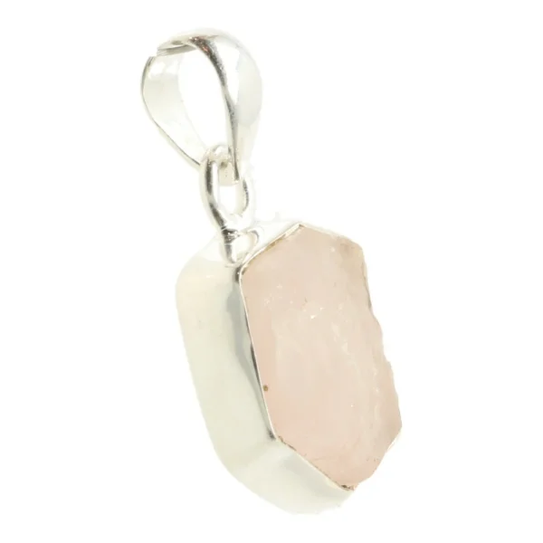Rozenkwarts hanger ruw in zilver nr7