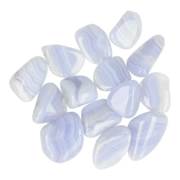 Fraaie blauwe chalcedoon trommelsteen van 3cm
