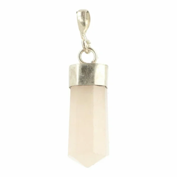 Mooie lichtroze morganiet hanger in vorm van een puntje met zilveren kapje