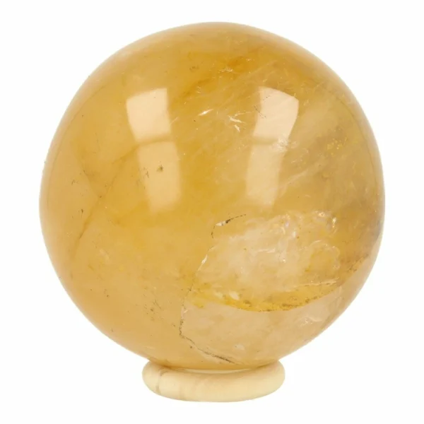 Mooie heldere gele golden healer bol met diameter van 7cm op houten ring