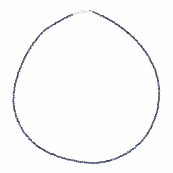 Fraaie facet geslepen lapis lazuli ketting met kralen van 2mm en zilveren sluiting