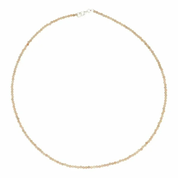 Fraaie maansteen facet geslepen ketting met kralen van 2mm en zilveren sluiting