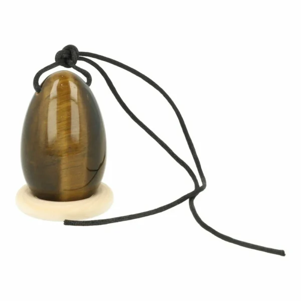 Fraai tijgeroog yoni ei van 40x25mm op houten ring
