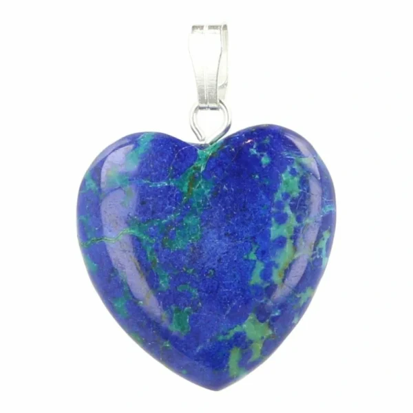 Azuriet met malachiet hartjes hanger van 2cm breed en oogje