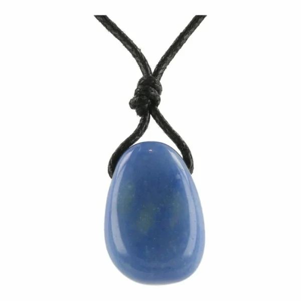 Blauwe kwarts hanger doorboord aan zwart waxkoord