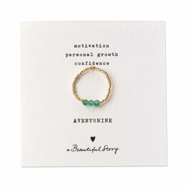 Fraaie groene aventurijn ring Clarity op rekbaar koord van A Beautiful Story