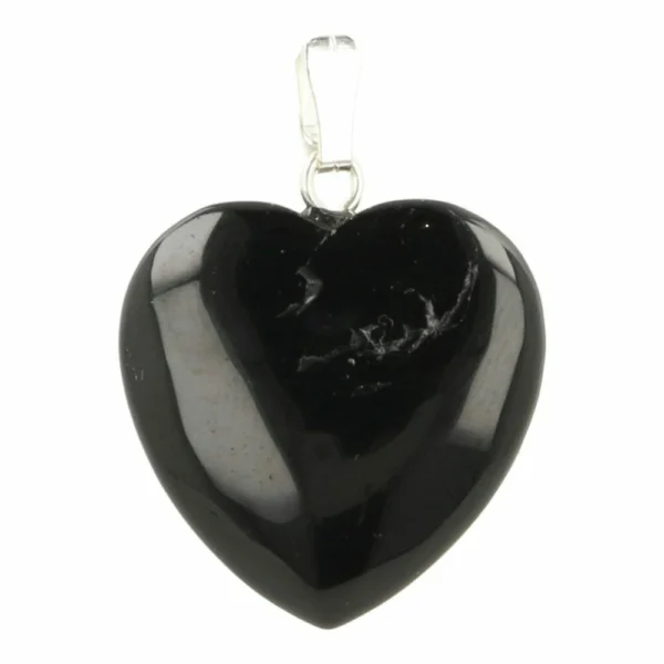 Zwarte toermalijn hartje hanger met oogje en 2cm breed