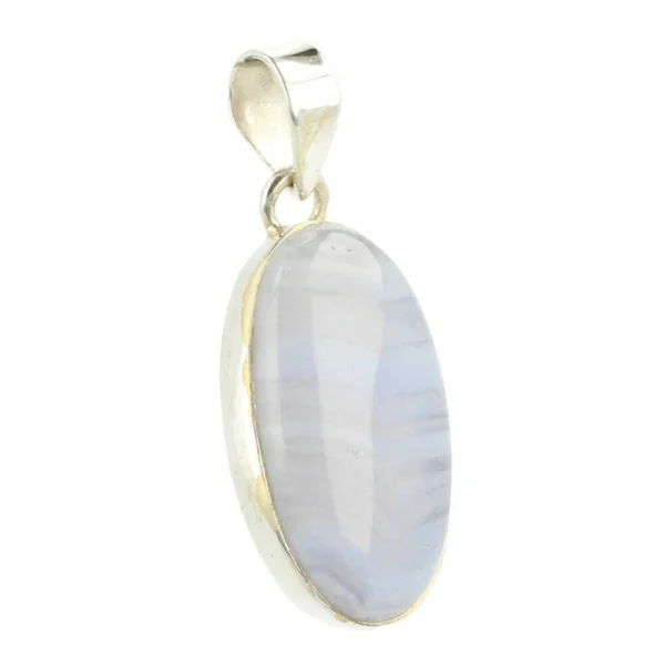 Fraaie blauwe chalcedoon hanger in zilver nr13