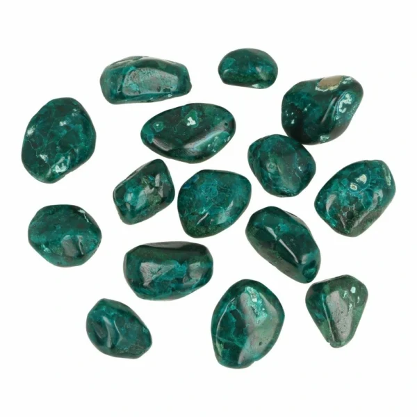 Fraaie groene dioptaas trommelsteen van 2-3cm lang uit Congo