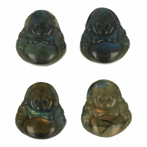 Fraaie labradoriet blije boeddha van ruim 3,5cm hoog