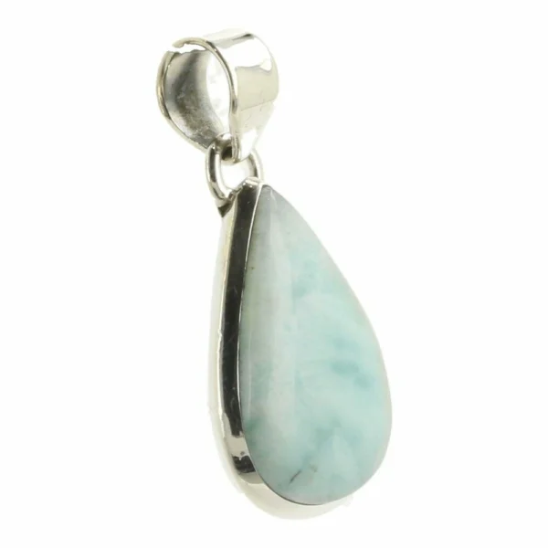 Fraaie druppelvormige larimar hanger in zilver van ruim 2cm hoog nr7