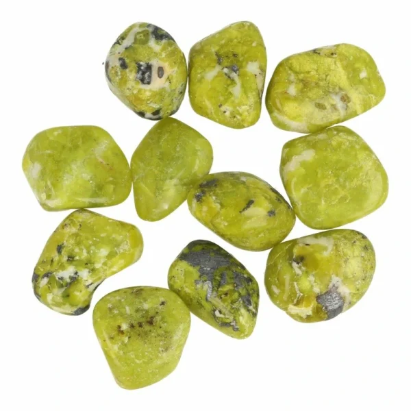 Fraaie groene lizardiet trommelsteen van 3-4cm lang