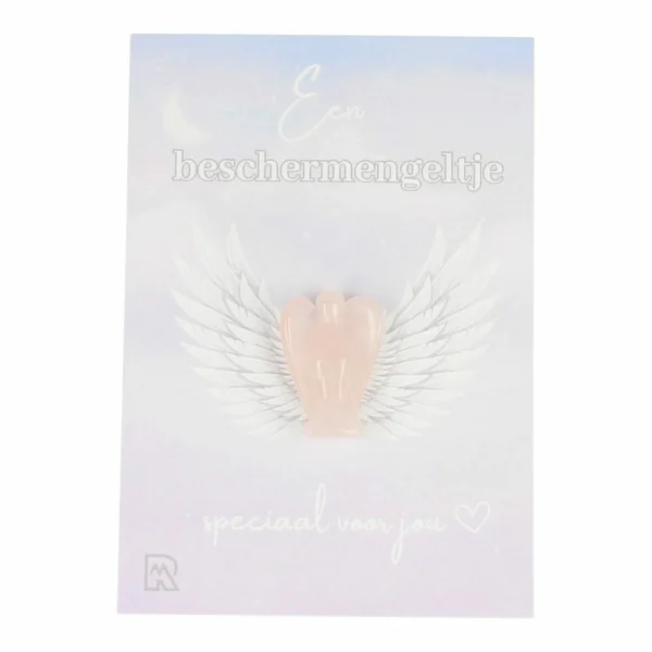 Beschermengel rozenkwarts op kaartje met een afmeting van 2,5cm hoog ongeveer
